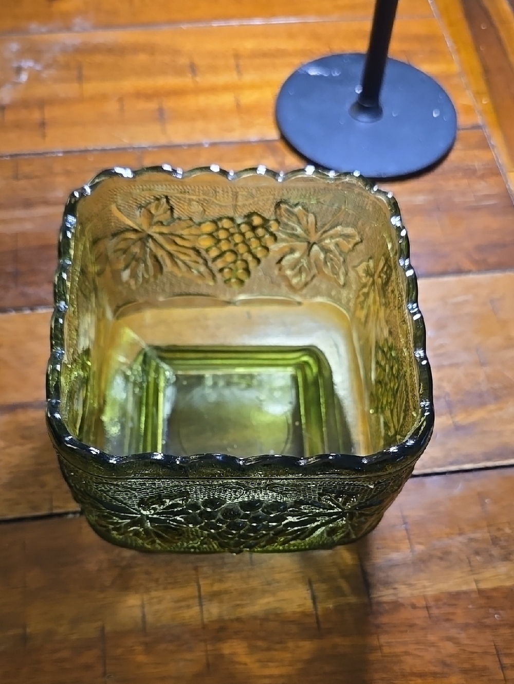 Olive Green Glass Decorative Bowl with Grape Motif